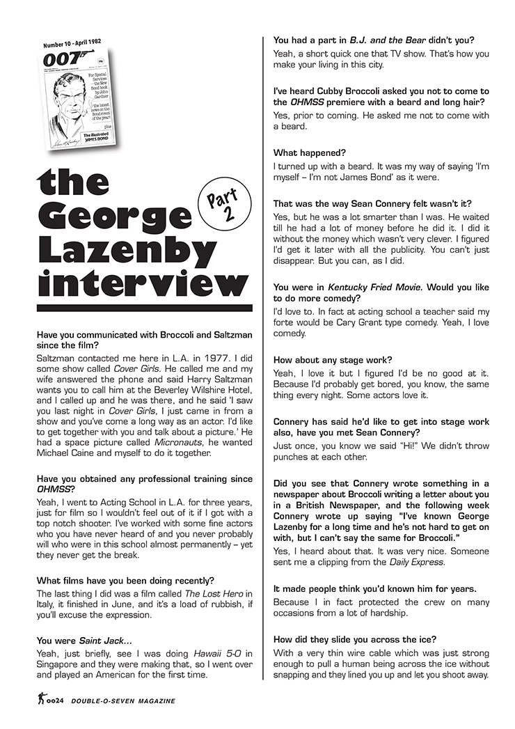 007 MAGAZINE 40th Anniversary Issue - The George Lazenby Interview