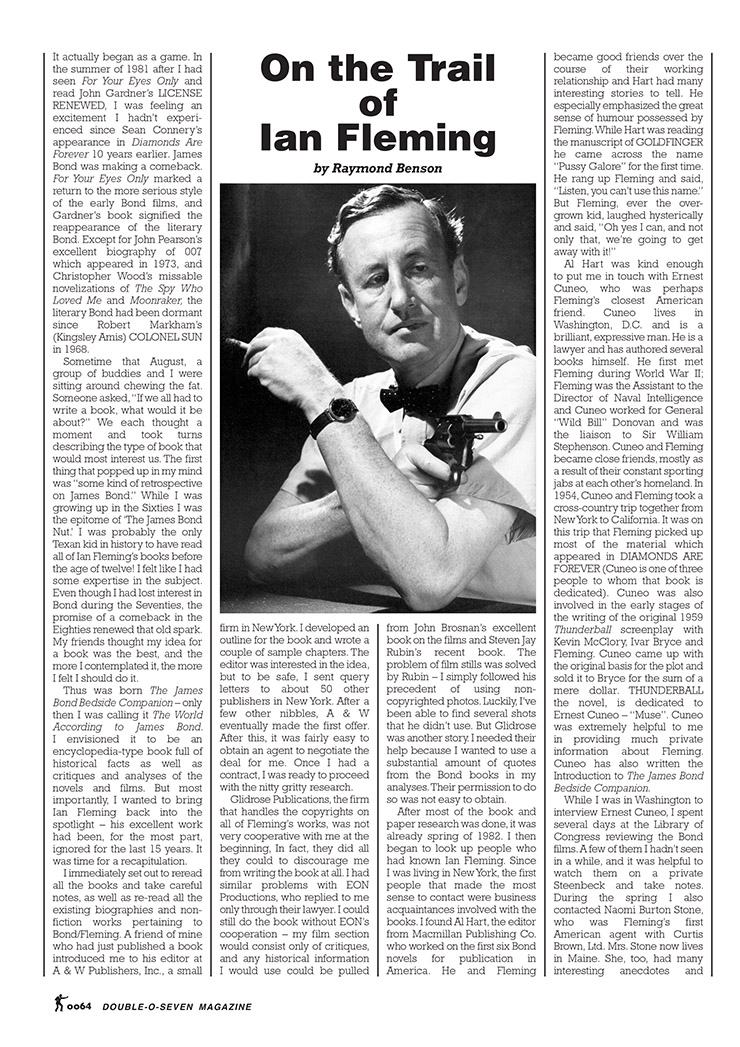 007 MAGAZINE 40th Anniversary Issue - On the Trail of Ian Fleming by Raymond Benson