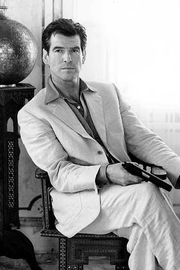 Pierce Brosnan as James Bond between takes in The World Is Not Enough (1999)