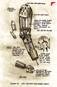 Syd Cain's original production sketch for Tee Hee's arm