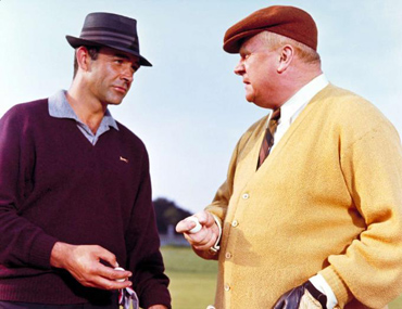 Sean Connery as James Bond and Gert Frobe as Goldfinger
