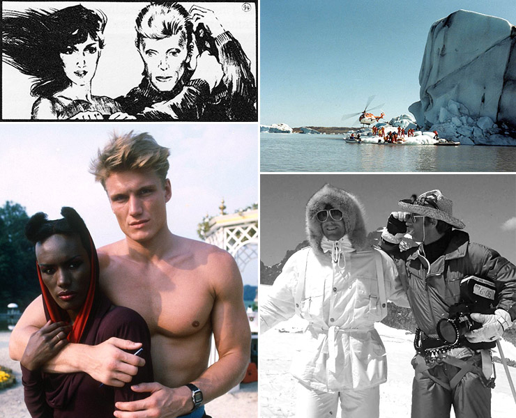 Pre-production storyboard | Location filming in Iceland and Switzerland | Grace jones and Dolph Lundgren