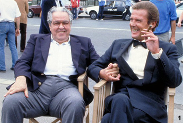Albert R. Broccoli and Roger Moore on location in Paris
