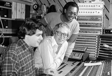 Jason Corsaro, John Barry and Bernard Edwards mixing Duran Duran's title song  A View To A Kill (1985) at the Power Station Recording Studio in New Yok