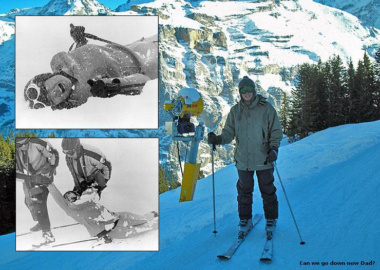 Tracy captured by SPECTRE guards/Nick Bryant on the slopes