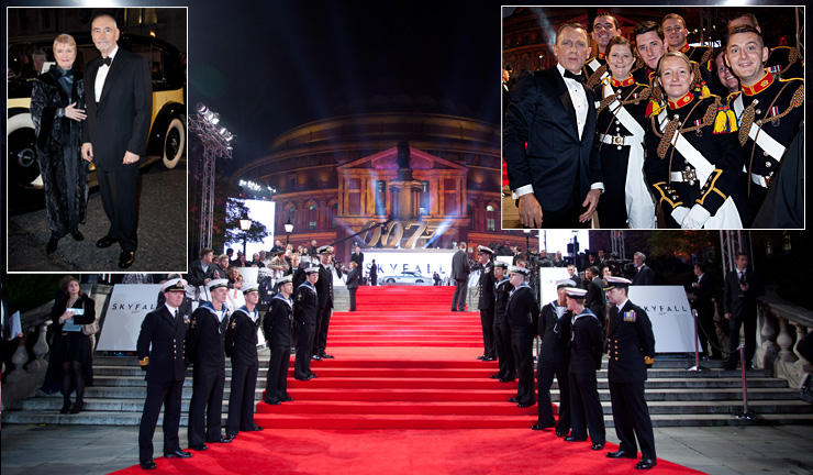 Sailors from HMS Westminster form a guard of honour on the red carpet at the Skyfall premiere