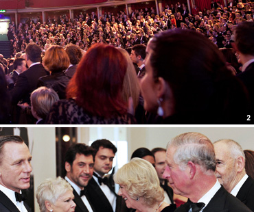 The Royal party meet Daniel Craig and Dame Judi Dench as Javier Bardem looks on