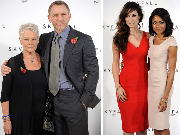 Dame Judi Dench plays the pivotal role of 'M' for the seventh time in Skyfall (right) Berenice Marlohe is joined by Naomie Harris who, according to rumours was the new Miss Moneypenny, but revealed at the press conference as playing a Field Agent called 'Eve' 