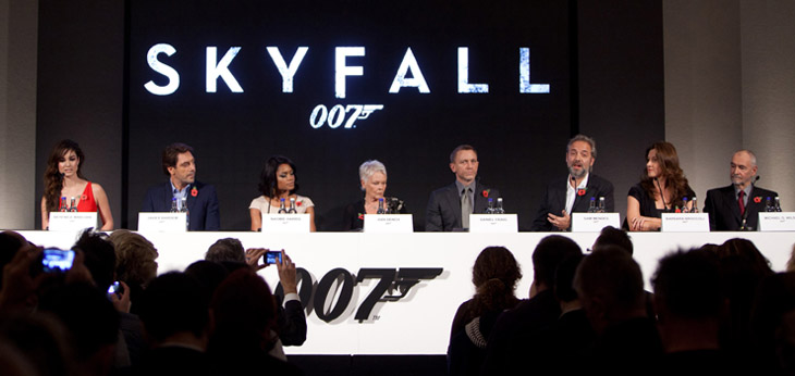 Eon Productions, Metro-Goldwyn-Mayer Studios and Sony Pictures Entertainment are delighted to announce the 23rd James Bond adventure "SKYFALL". Pictured: (L to R) Brnice Marlohe, Javier Bardem, Naomie Harris, Judi Dench, Daniel Craig, Director Sam Mendes, Producer Barbara Broccoli and Producer Michael G. Wilson.