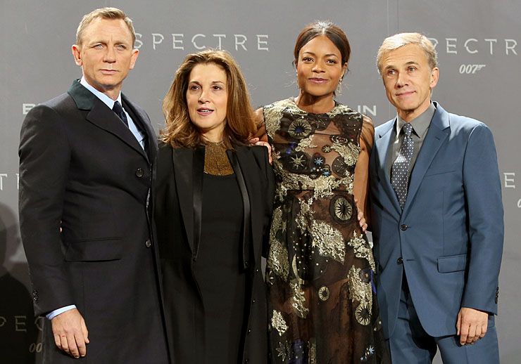 Daniel Craig (James Bond) with producer Barbara Broccoli, Naomie Harris (Moneypenny) and Christoph Waltz (Franz Oberhauser) at the CineStar Cinema, Sony Center Berlin for the German premiere of SPECTRE