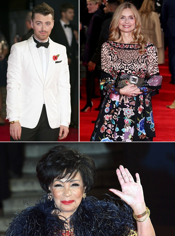 Sam Smith, Maryam D'Abo and Dame Shirley Bassey