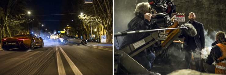 Dave Bautista (Hinx) with crew in Rome on the set SPECTRE