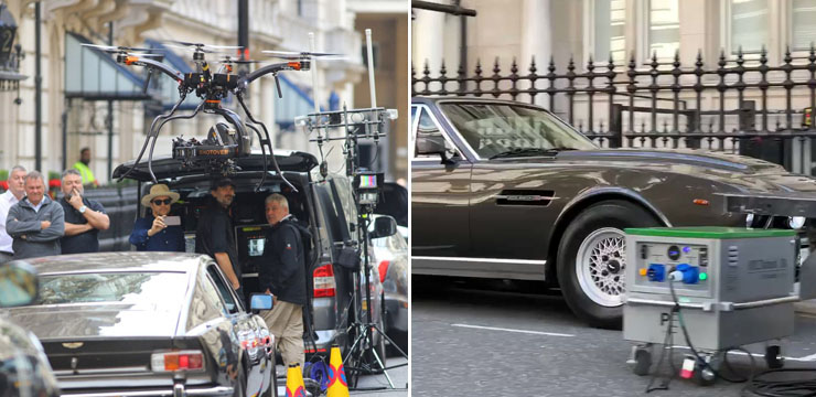 Filming in Whitehall with the Aston Martin V8