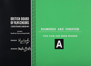 Diamonds Are Forever/From Russia With Love BBFC ‘A’ certificate cards