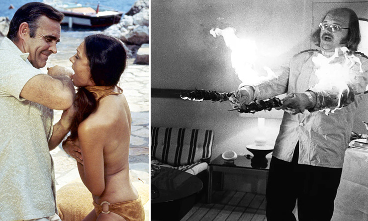 Sean Connery with Denise Perrier/Putter Smith goes up in flames