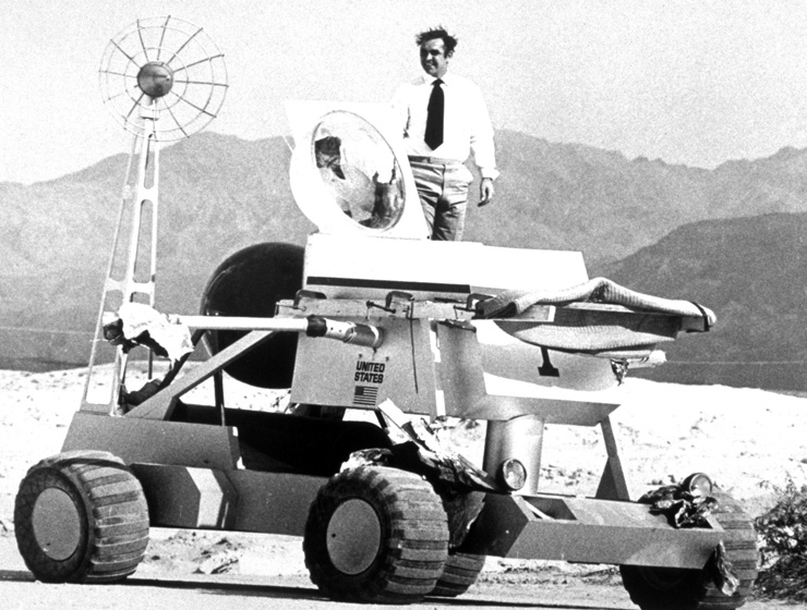 Sean Connery on location in the Nevada desert with the Diamonds Are Forever Moon Buggy