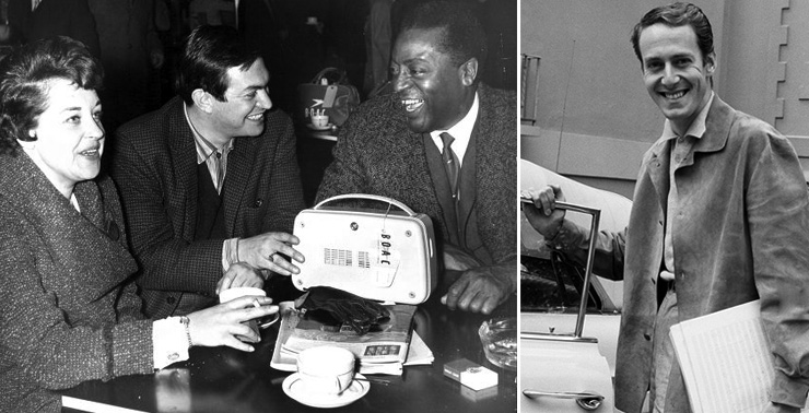 Diana Coupland (1928-2006) with her husband composer Monty Norman (1928-2022) and actor John Kitzmiller [Quarrel in Dr. No] (1913-1965) at London Airport as they prepare to fly to Jamaica for the filming of Dr. No.| John Barry