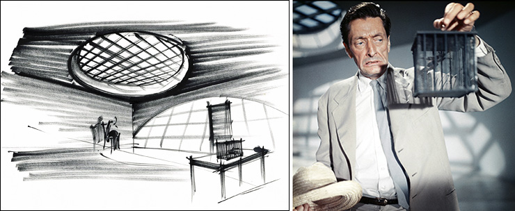 Ken Adam sketch for the spider room | Anthony Dawson as Professor Dent in Dr. No (1962)