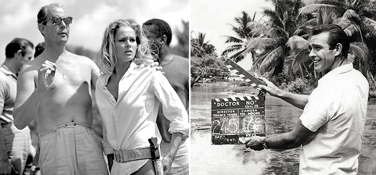 Terence Young and Ursula Andress | Sean Connery with clapperboard Dunn's River Falls