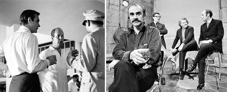 Sean Connery with Terence Young filming Dr. No (1962) and on the set of The Offence (1972) with Stanley Sope;