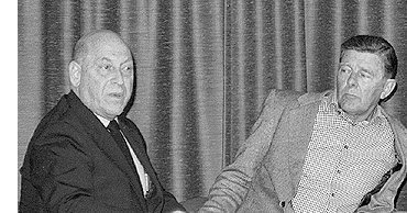 Maurice Binder, Syd Cain and Peter Hunt on stage at the 1982 Convention