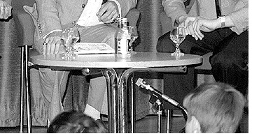 Maurice Binder, Syd Cain and Peter Hunt on stage at the 1982 Convention