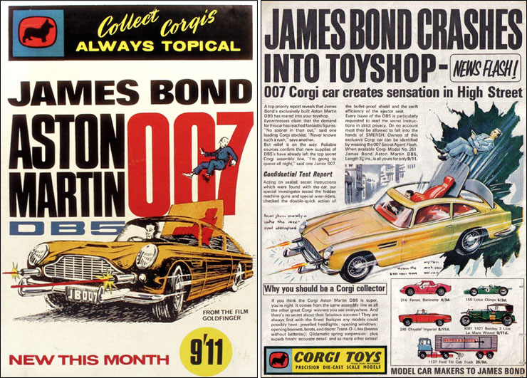 Corgi toys 261 james bond aston martin DB5 1966 poster dépliant publicité signe 