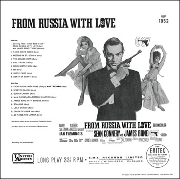 From Russia With Love Sound Track rear sleeve