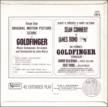 EP Excerpts from Goldfinger Original Motion Picture Score rear sleeve
