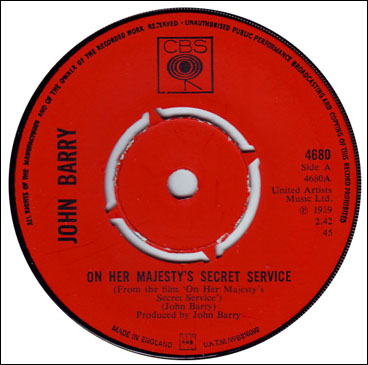‘On Her Majesty's Secret Service’ John Barry 45rpm single
