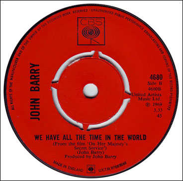 ‘We Have All the Time In The World’ John Barry 45rpm single