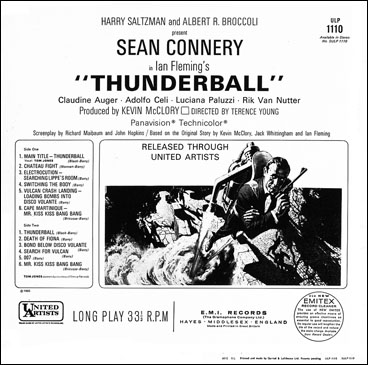 Thunderball Original Motion Picture Score rear sleeve