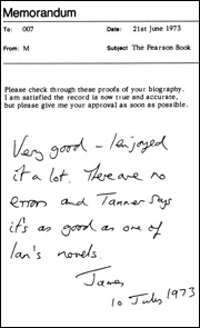 JAMES BOND: THE AUTHORIZED BIOGRAPHY 1st Edition back cover memo detail