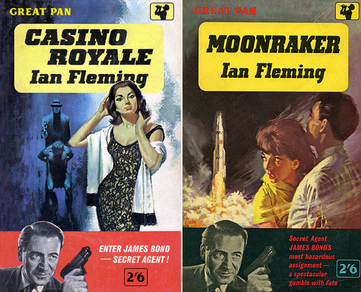 CASINO ROYALE G198/MOONRAKER G216 PAN Paperbacks cover artwork by Pat Owen 