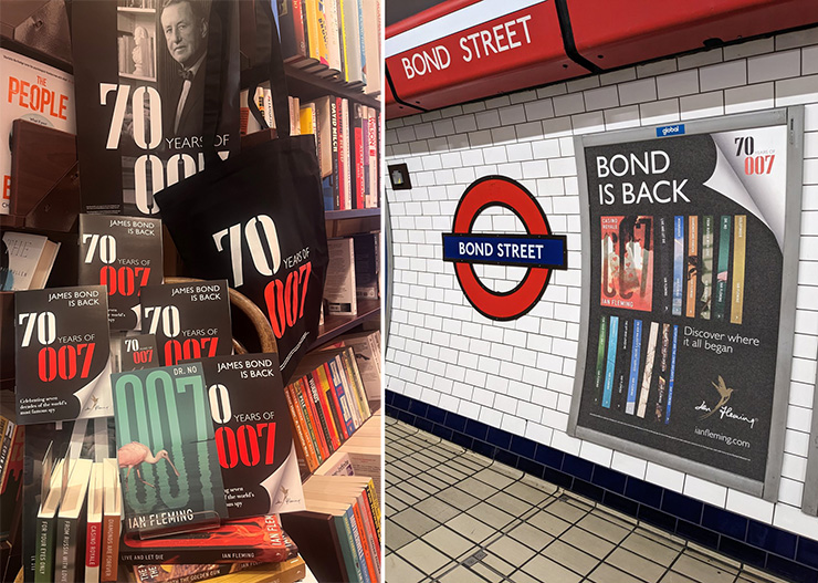 70 Years of 007 Bookstore display | Bond Street Underground Station poster