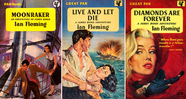 MOONRAKER cover art by Josh Kirby, LIVE AND LET DIE & DIAMONDS ARE FOREVER cover art by Rex Archer