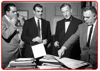 Albert R. Broccoli, Sean Connery, Ian Fleming and Harry Saltzman prior to the production of Dr. No (1962)