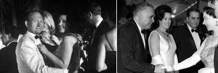 Dana Broccoli dancing with Production Supervisor David Middlemas in Thunderball (1965) and at the You Only Live Twice (1967) World Premiere with Harry Saltzman & Albert R. Broccoli