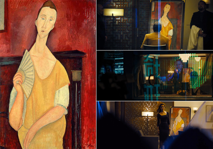 Woman with a Fan (1919) painted by Italian artist Amedeo Modigliani (1884-1920) appears in Skyfall (2012)