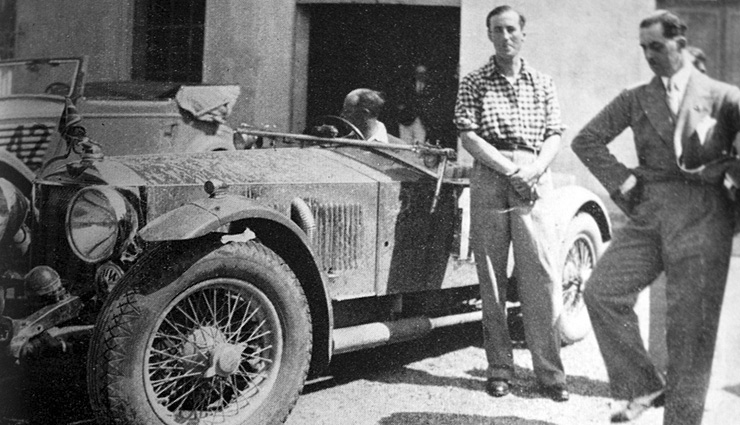 1932: Ian Fleming (middle) takes part in the Alpine Trial as navigator of the car Invicta, while Donald Healy (of Austin-Healy fame) is in the driving seat.