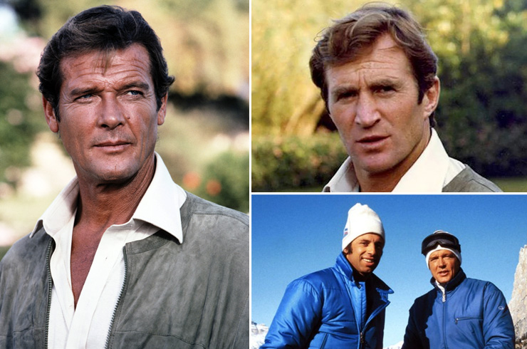 Roger Moore, stunt double Martin Grace and ski sequence coordinator Willy Bogner For your Eyes Only (1981)