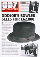 007 NEWSLETTER #19 Oddjob Bowler Hat Goldfinger