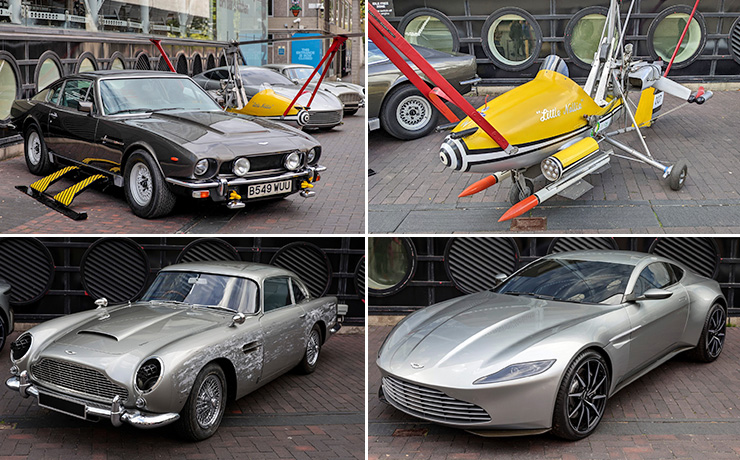 Bond 60 Weekender - a display of James Bond vehicles outside the BFI on London's Southbank