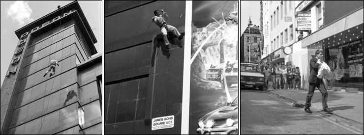 The Living Daylights premiere - stuntman Simon Crane abseils down the ODEON tower