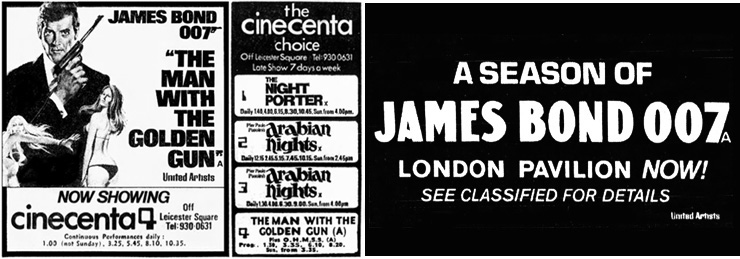 The Man With The Golden Gun/O.H.M.S.S. Cinecenta 4/London Pavilion Season 1975