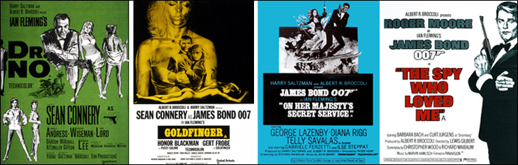 Dr. No & Goldfinger - Sean Connery - On Her Majesty's Secret Service - George Lazenby - The Spy Who Loved Me - Roger Moore