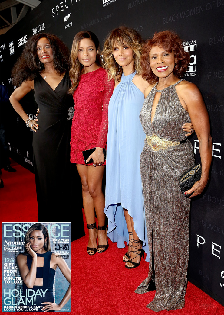 Naomie Harris (Moneypenny, Skyfall and SPECTRE), Halle Berry (Jinx, Die Another Day), Gloria Hendry (Rosie Carver, Live And Let Die) and Trina Parks (Thumper, Diamonds Are Forever).