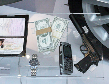 A selection of Bond's personal items on display at the BOND IN MOTION exhibition