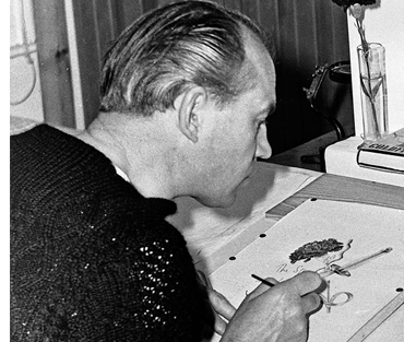 Richard Chopping at work on THE SPY WHO LOVED ME in 1962
