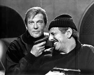 Roger Moore and Topol between takes on For Your Eyes Only 1981